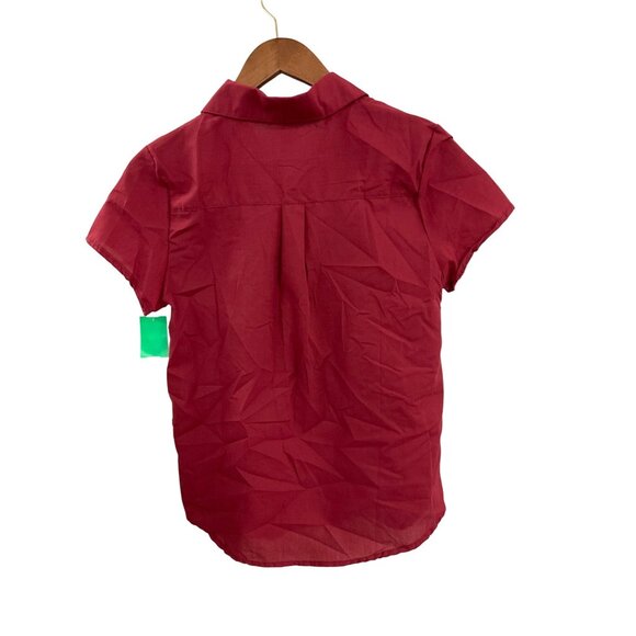 Womens Red Short-Sleeve Button-Up Shirt W/ Front Pockets  Large  100% Polyester - Picture 4 of 4